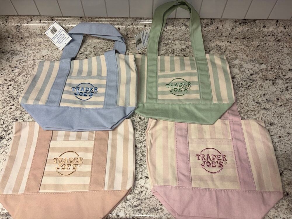 NWT Viral Trending Trader Joe’s Mini Tote Striped Pastel Bags Set of 4